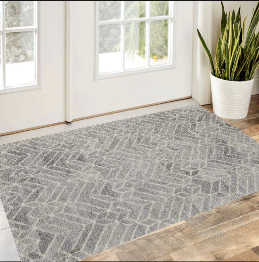 10' Gray and Ivory Round Wool Geometric Hand Tufted Area Rug