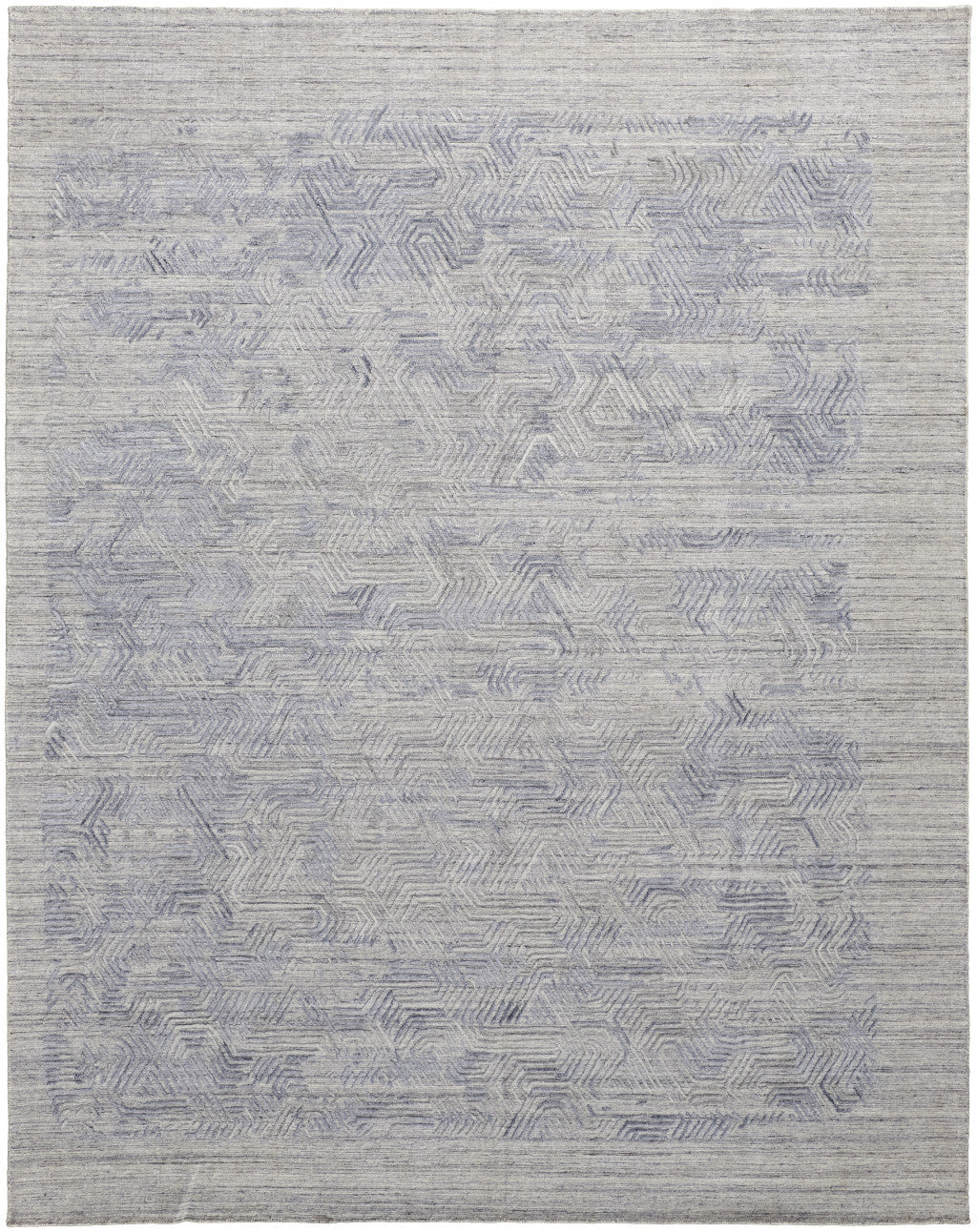 10' Gray And Blue Abstract Hand Woven Runner Rug