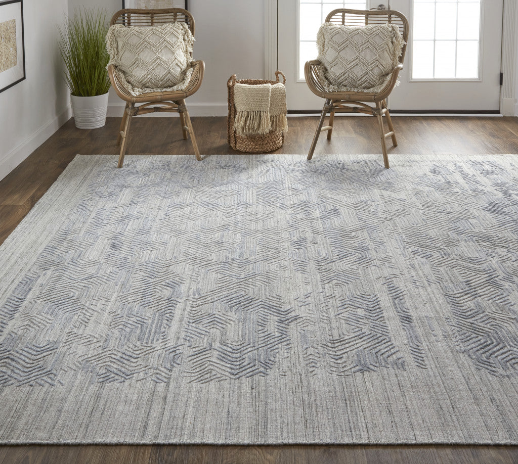 10' Gray And Blue Abstract Hand Woven Runner Rug