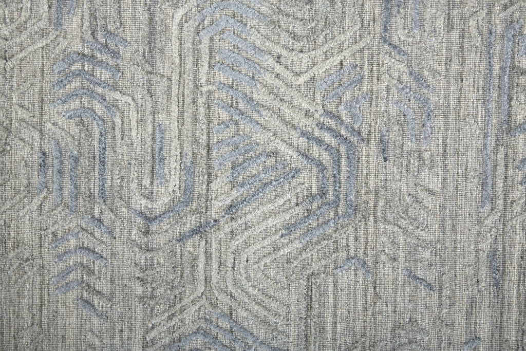 10' Gray And Blue Abstract Hand Woven Runner Rug