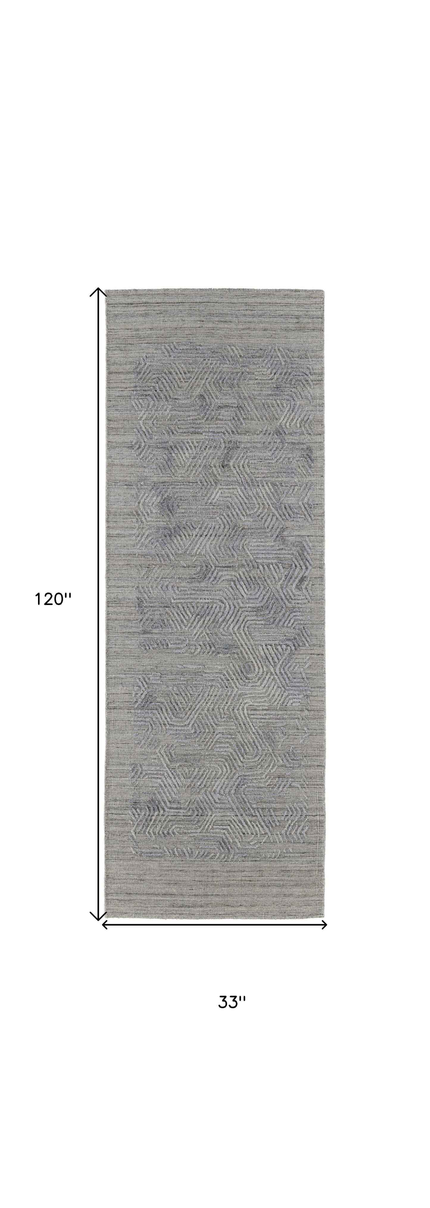 10' Gray And Blue Abstract Hand Woven Runner Rug