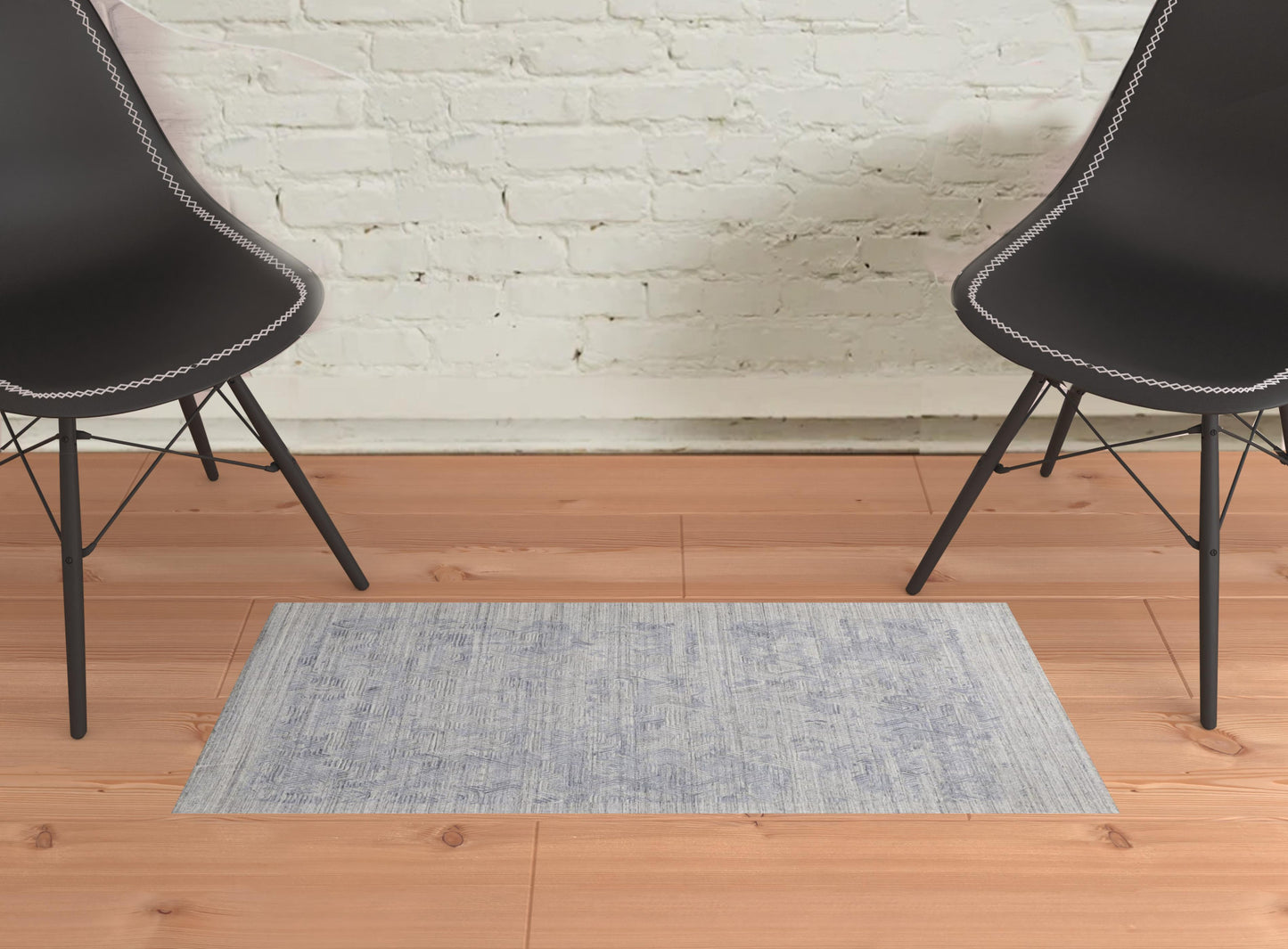 10' Gray And Blue Abstract Hand Woven Runner Rug