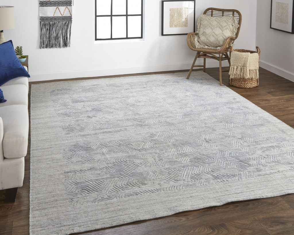 10' Gray And Blue Abstract Hand Woven Runner Rug