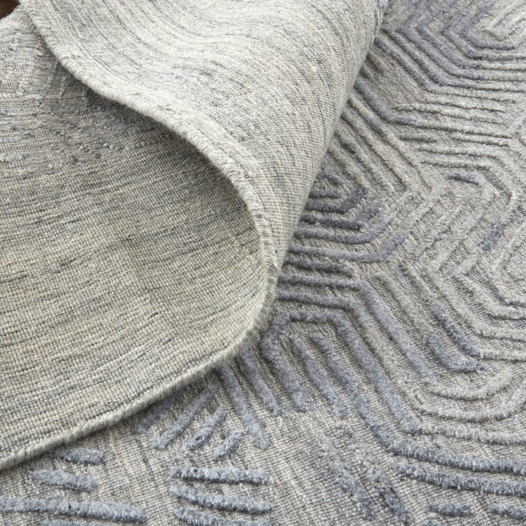 10' Gray And Blue Abstract Hand Woven Runner Rug