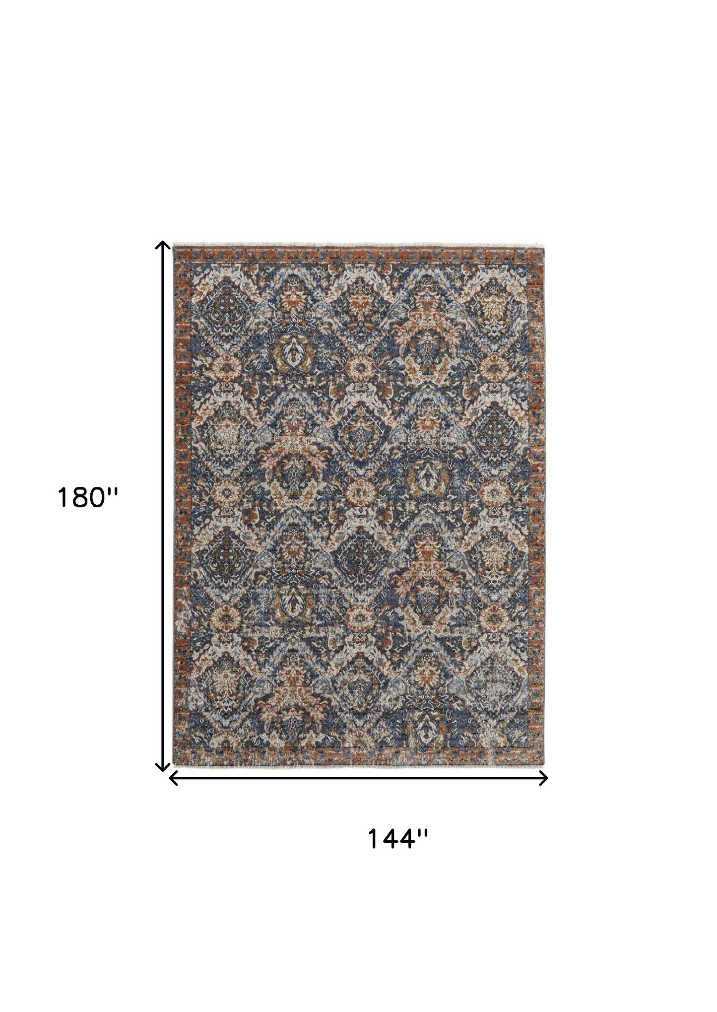 10' Blue Orange And Ivory Floral Power Loom Runner Rug With Fringe