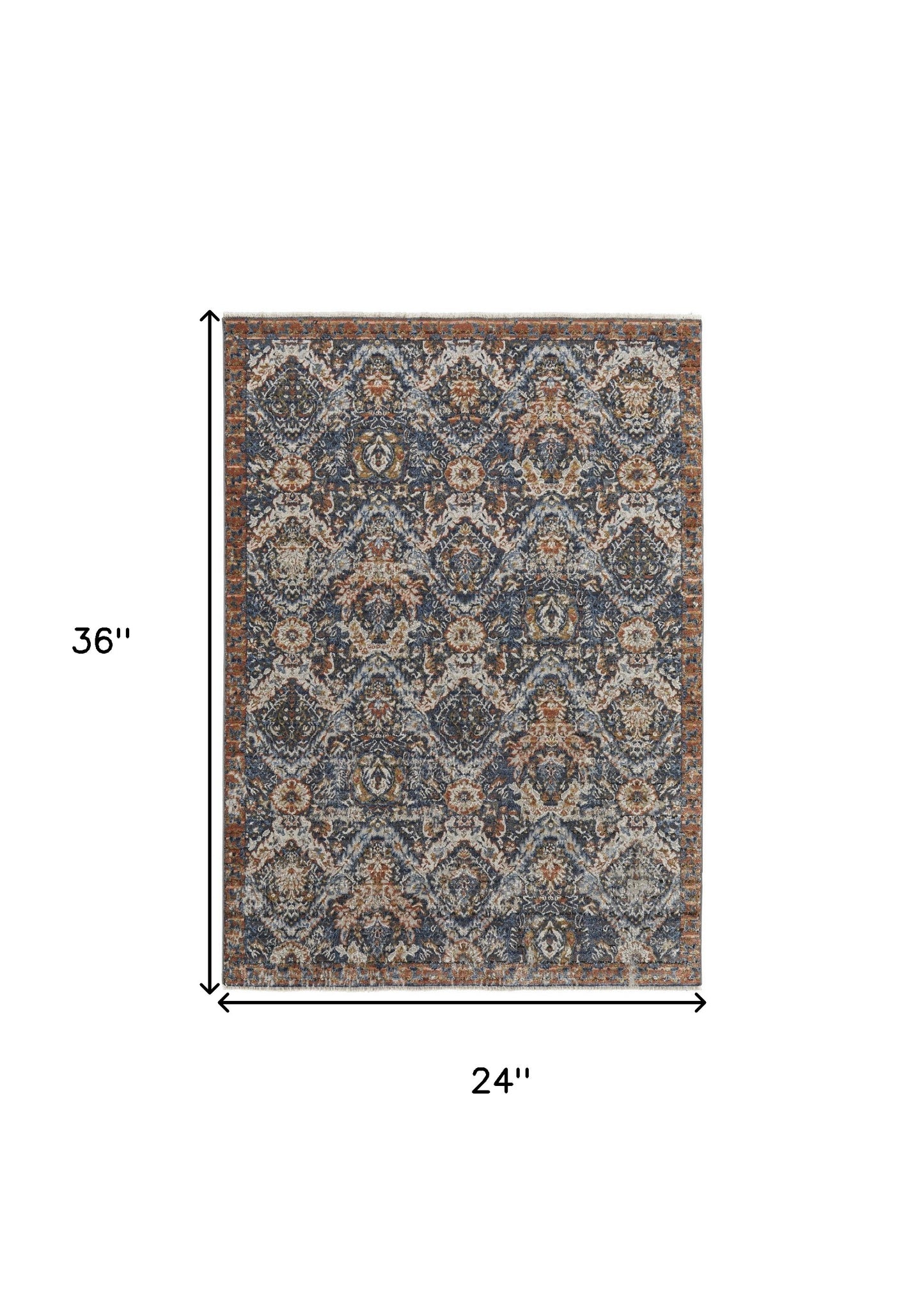 10' Blue Orange And Ivory Floral Power Loom Runner Rug With Fringe