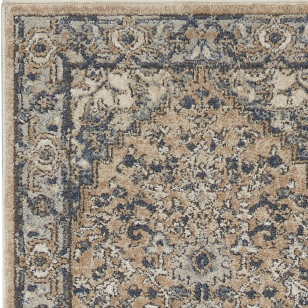 10' Gray and Ivory Medallion Power Loom Runner Rug