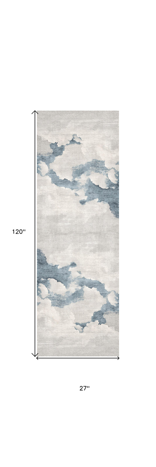 10' Runner Blue and Gray Abstract Washable Non Skid Area Rug