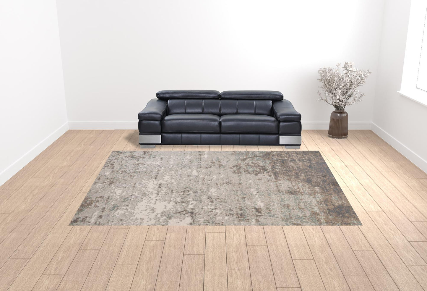 10' Gray and Dark Gray Abstract Power Loom Runner Rug