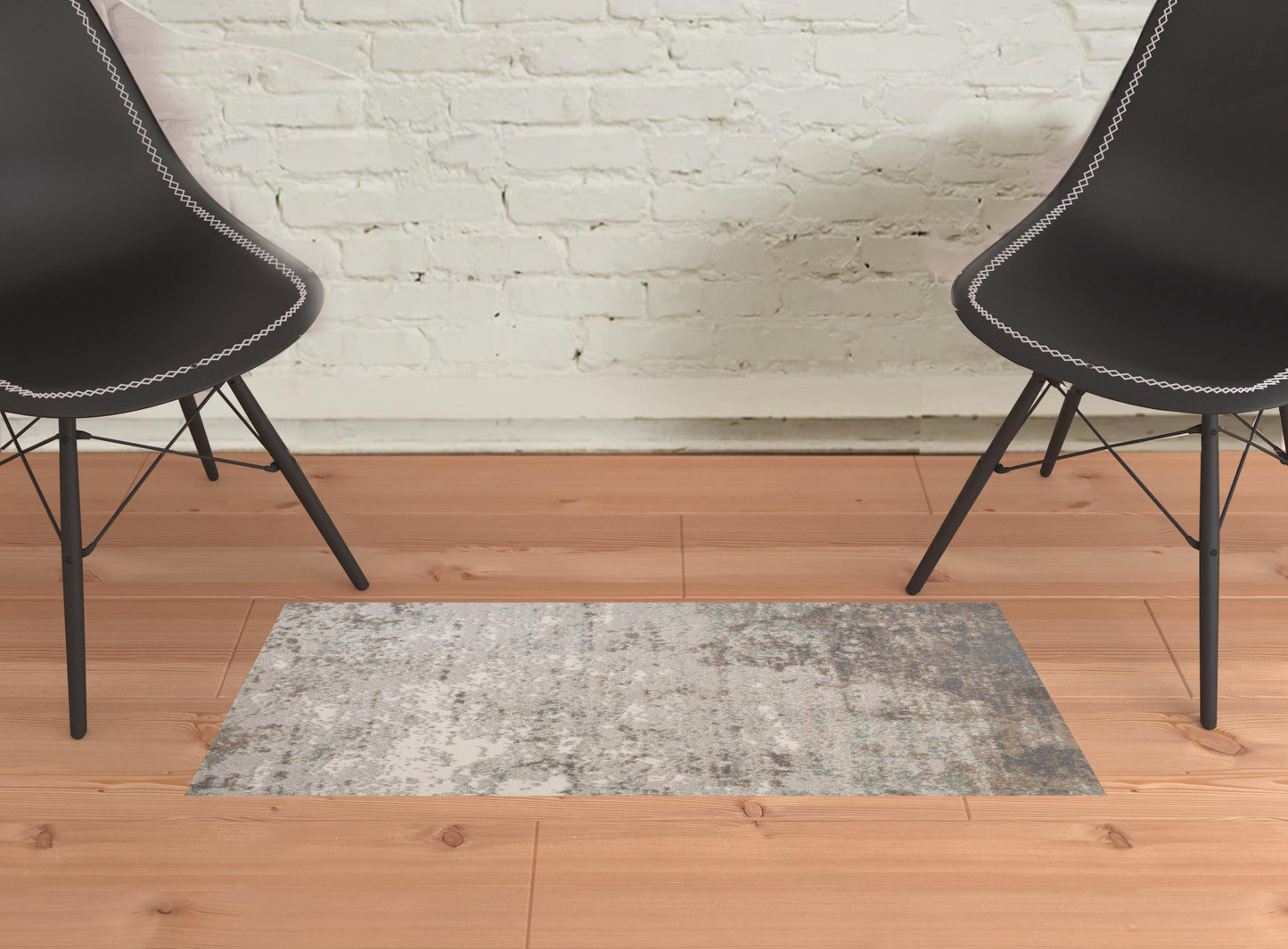 10' Gray and Dark Gray Abstract Power Loom Runner Rug