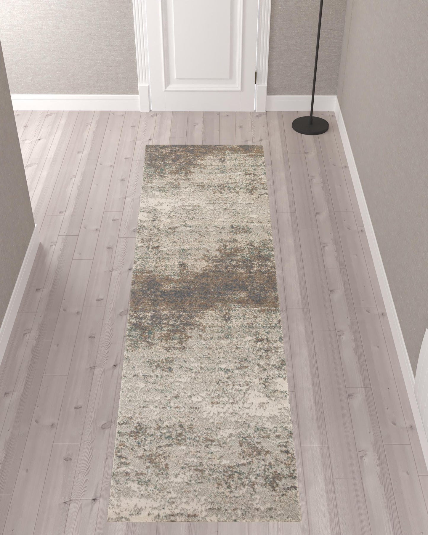 10' Gray and Dark Gray Abstract Power Loom Runner Rug