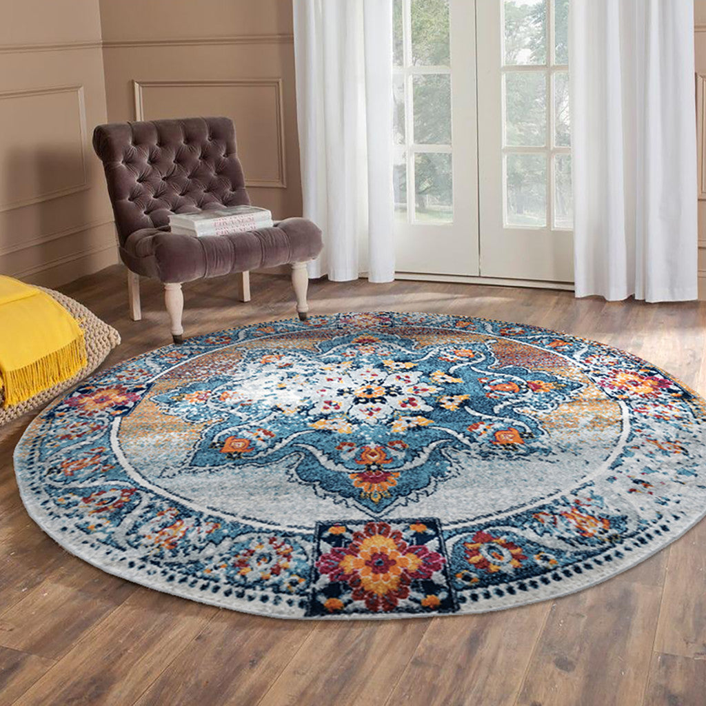 10' Blue Red and Orange Medallion Power Loom Runner Rug