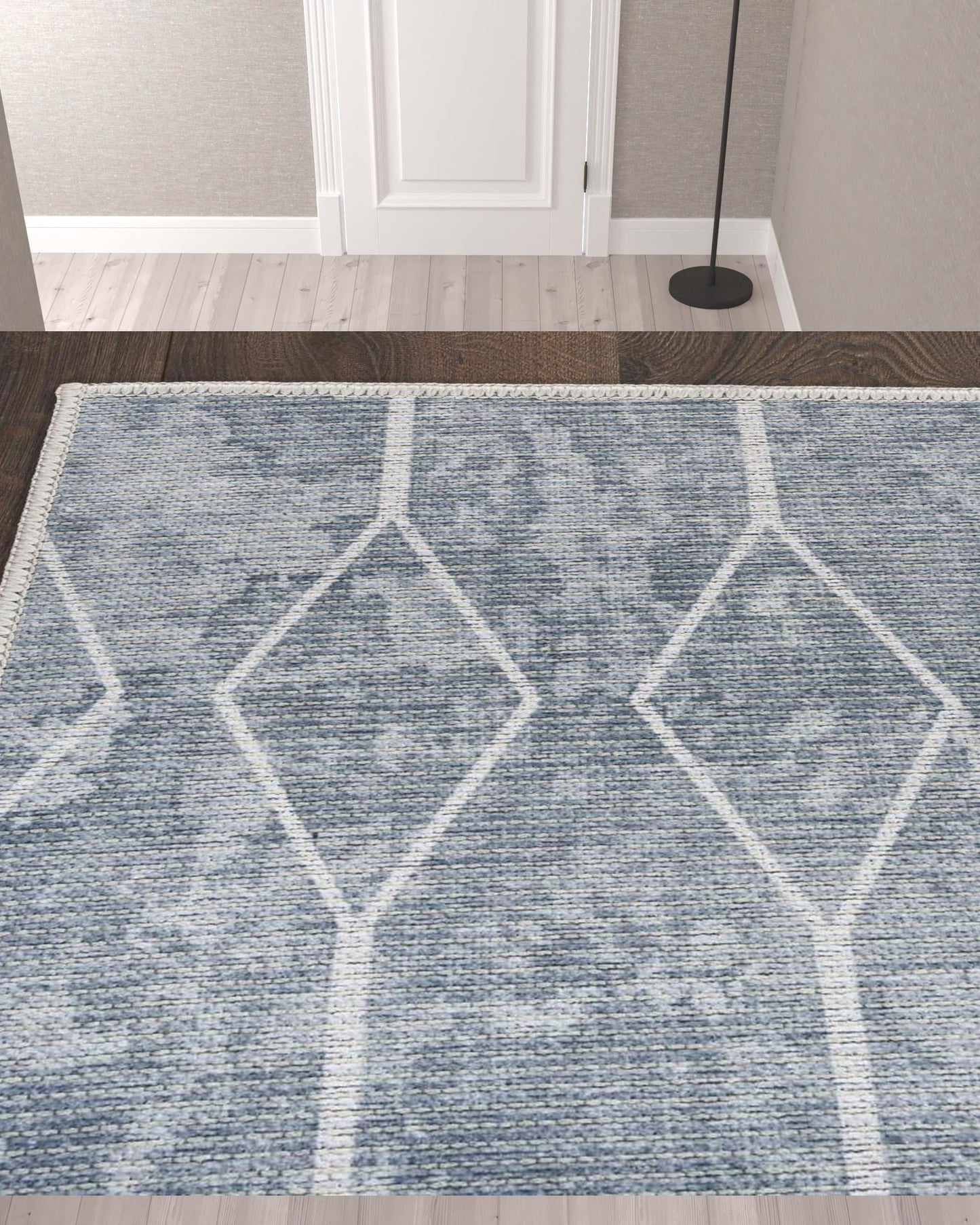 10' Blue and Gray Geometric Power Loom Washable Runner Rug