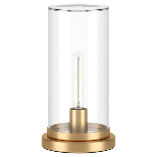 13" Brass Metal Table Lamp With Clear Cylinder Shade